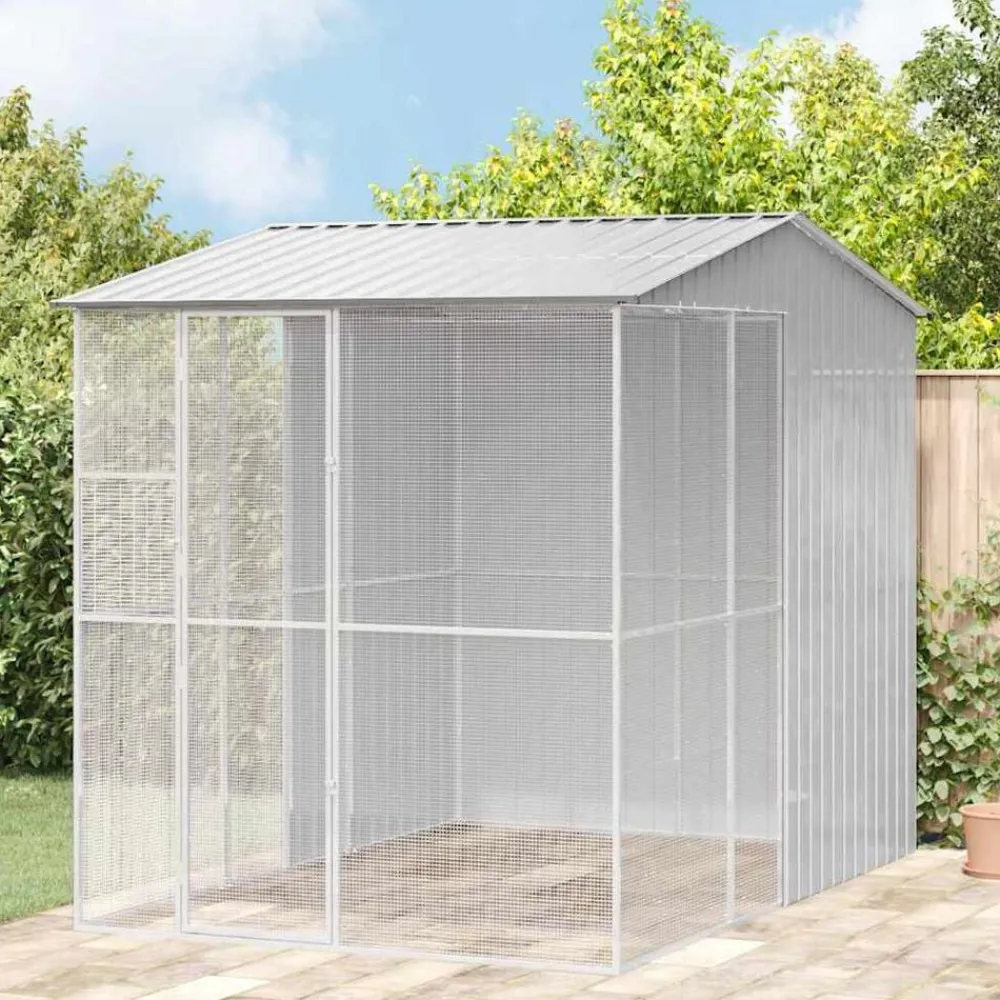 Articles Pour Animaux De Compagnie-vidaXL Cage pour oiseaux 215 x 310 x 247 cm Acier galvanisé Gris