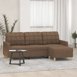 Canapés-vidaXL Canapé à 3 places avec repose-pieds Marron 180 cm Tissu