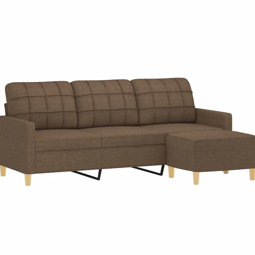 Canapés-vidaXL Canapé à 3 places avec repose-pieds Marron 180 cm Tissu