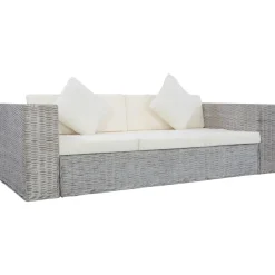 Canapés-vidaXL Canapé à 3 places avec coussins Rotin naturel Gris