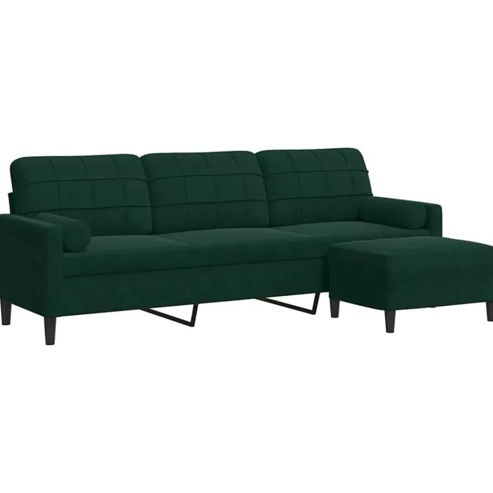 Canapés-vidaXL Canapé à 3 places avec repose-pieds 210 cm Velours Vert foncé