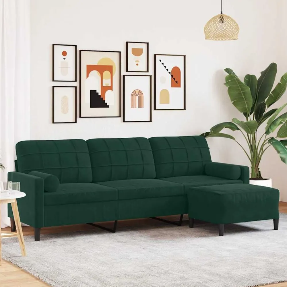 Canapés-vidaXL Canapé à 3 places avec repose-pieds 210 cm Velours Vert foncé