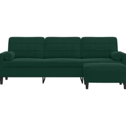 Canapés-vidaXL Canapé à 3 places avec repose-pieds 210 cm Velours Vert foncé