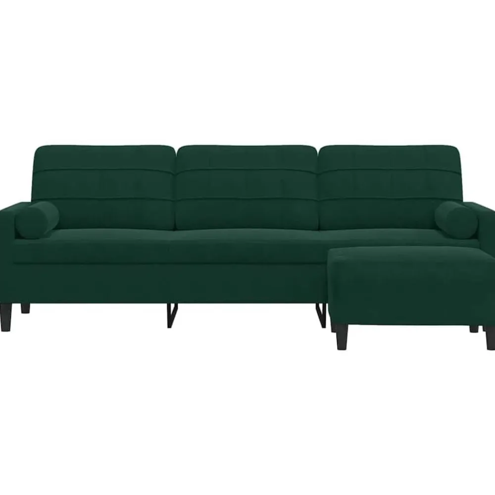 Canapés-vidaXL Canapé à 3 places avec repose-pieds 210 cm Velours Vert foncé