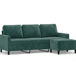 Canapés-vidaXL Canapé à 3 places avec repose-pieds 180 cm Velours Vert foncé