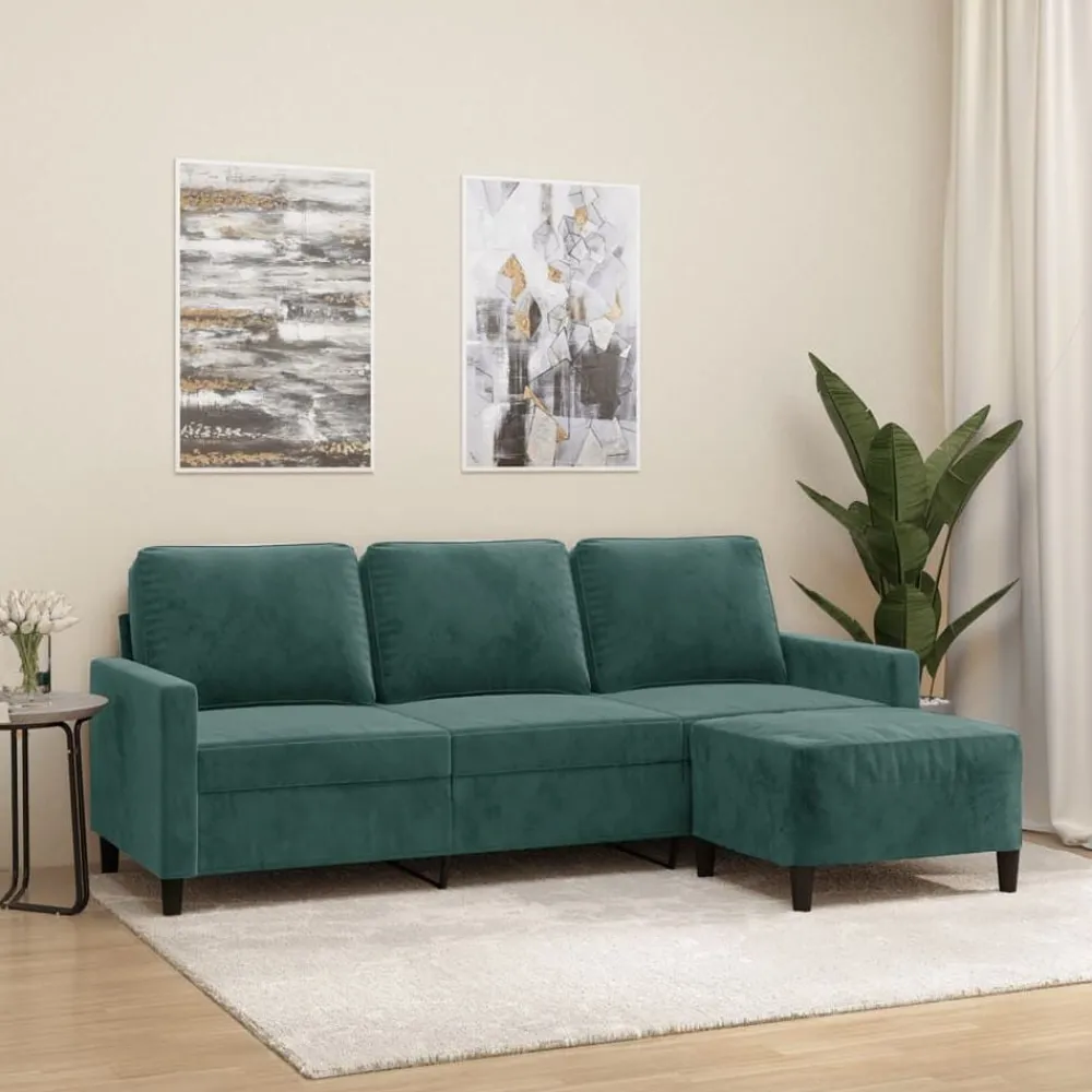 Canapés-vidaXL Canapé à 3 places avec repose-pieds 180 cm Velours Vert foncé