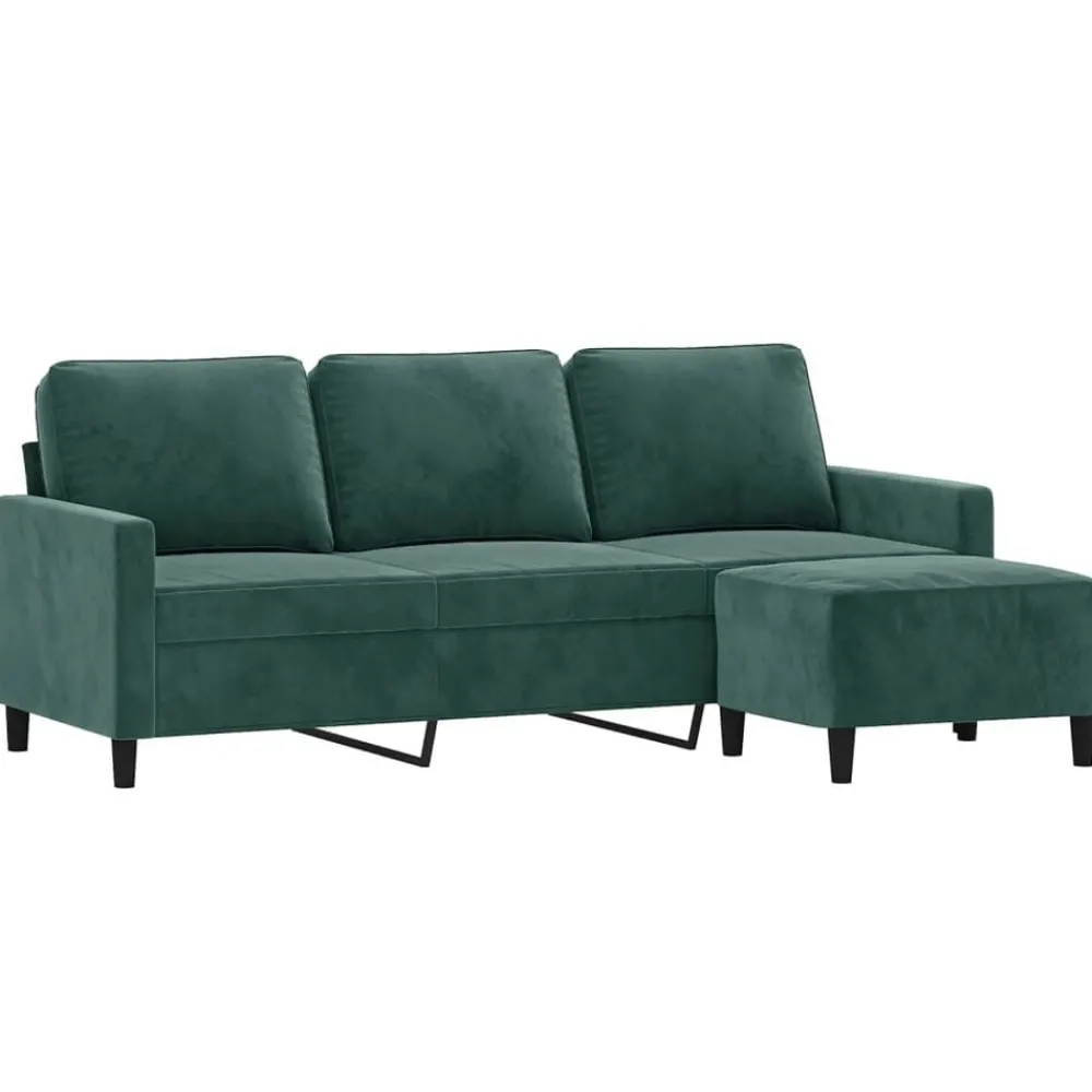 Canapés-vidaXL Canapé à 3 places avec repose-pieds 180 cm Velours Vert foncé