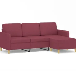 Canapés-vidaXL Canapé à 3 places avec repose-pieds 180 cm Tissu Rouge bordeaux