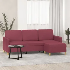 Canapés-vidaXL Canapé à 3 places avec repose-pieds 180 cm Tissu Rouge bordeaux