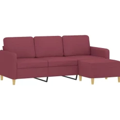 Canapés-vidaXL Canapé à 3 places avec repose-pieds 180 cm Tissu Rouge bordeaux