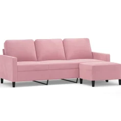 Canapés-vidaXL Canapé à 3 places avec repose-pieds 180 cm Velours Rose