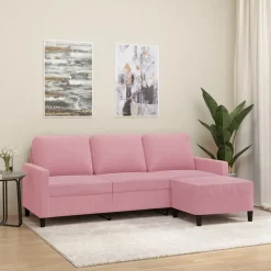 Canapés-vidaXL Canapé à 3 places avec repose-pieds 180 cm Velours Rose