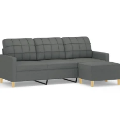 Canapés-vidaXL Canapé à 3 places avec repose-pieds 180 cm Tissu Gris foncé