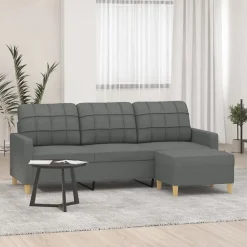 Canapés-vidaXL Canapé à 3 places avec repose-pieds 180 cm Tissu Gris foncé