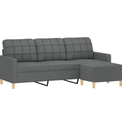 Canapés-vidaXL Canapé à 3 places avec repose-pieds 180 cm Tissu Gris foncé