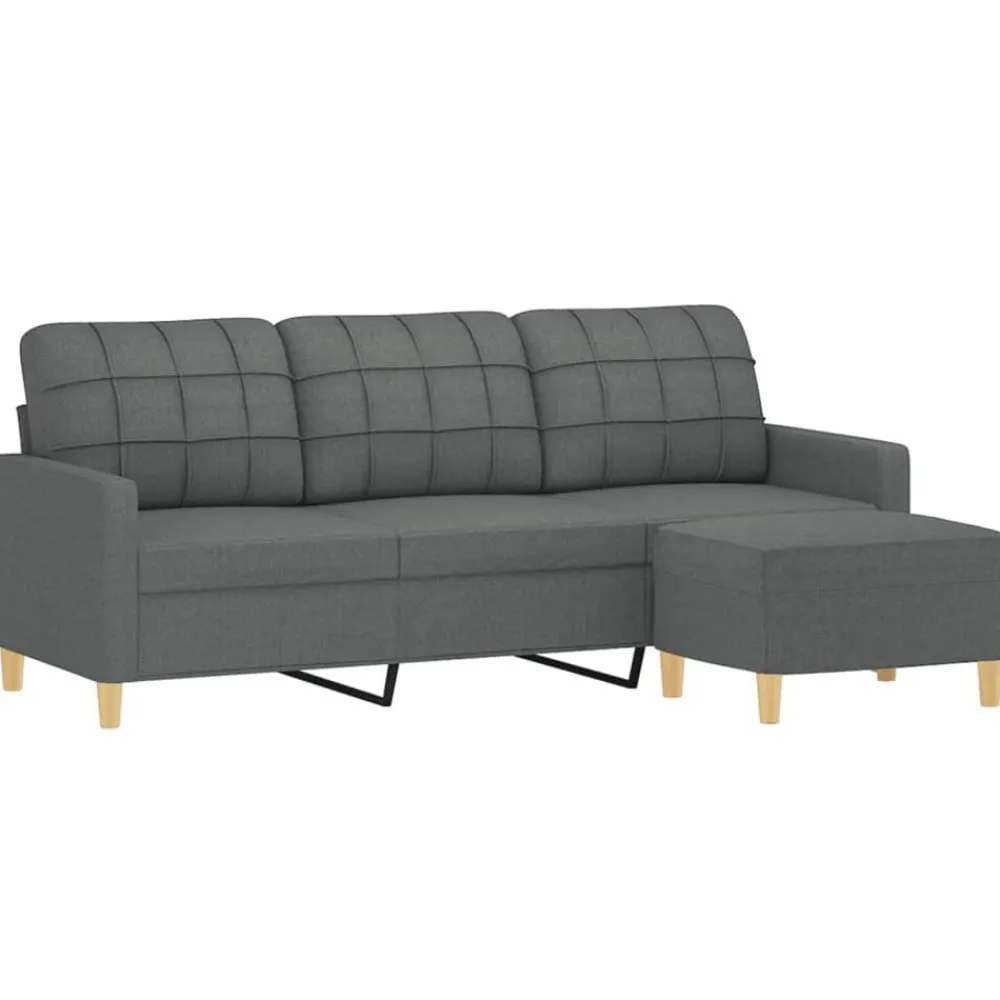 Canapés-vidaXL Canapé à 3 places avec repose-pieds 180 cm Tissu Gris foncé