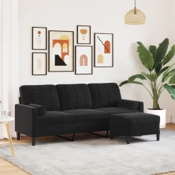 vidaXL Canapé à 3 places avec repose-pieds 180 cm Velours