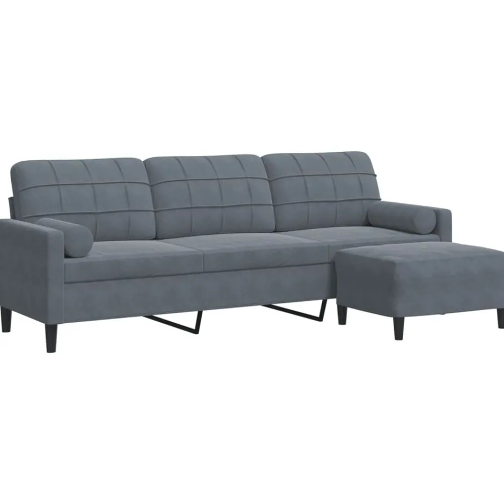 Canapés-vidaXL Canapé à 3 places avec repose-pieds 210 cm Velours Gris foncé