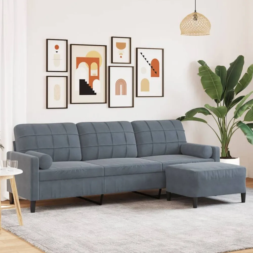 Canapés-vidaXL Canapé à 3 places avec repose-pieds 210 cm Velours Gris foncé