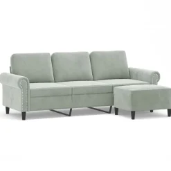 Canapés-vidaXL Canapé à 3 places avec repose-pieds Gris clair 180 cm Velours