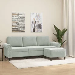 Canapés-vidaXL Canapé à 3 places avec repose-pieds Gris clair 180 cm Velours