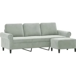 Canapés-vidaXL Canapé à 3 places avec repose-pieds Gris clair 180 cm Velours