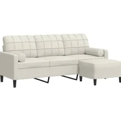 Canapés-vidaXL Canapé à 3 places avec repose-pieds Crème 180 cm Velours Crème