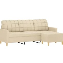 Canapés-vidaXL Canapé à 3 places avec repose-pieds Crème 180 cm Tissu Cr&egrave;me