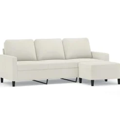 Canapés-vidaXL Canapé à 3 places avec repose-pieds Crème 180 cm Velours Crème