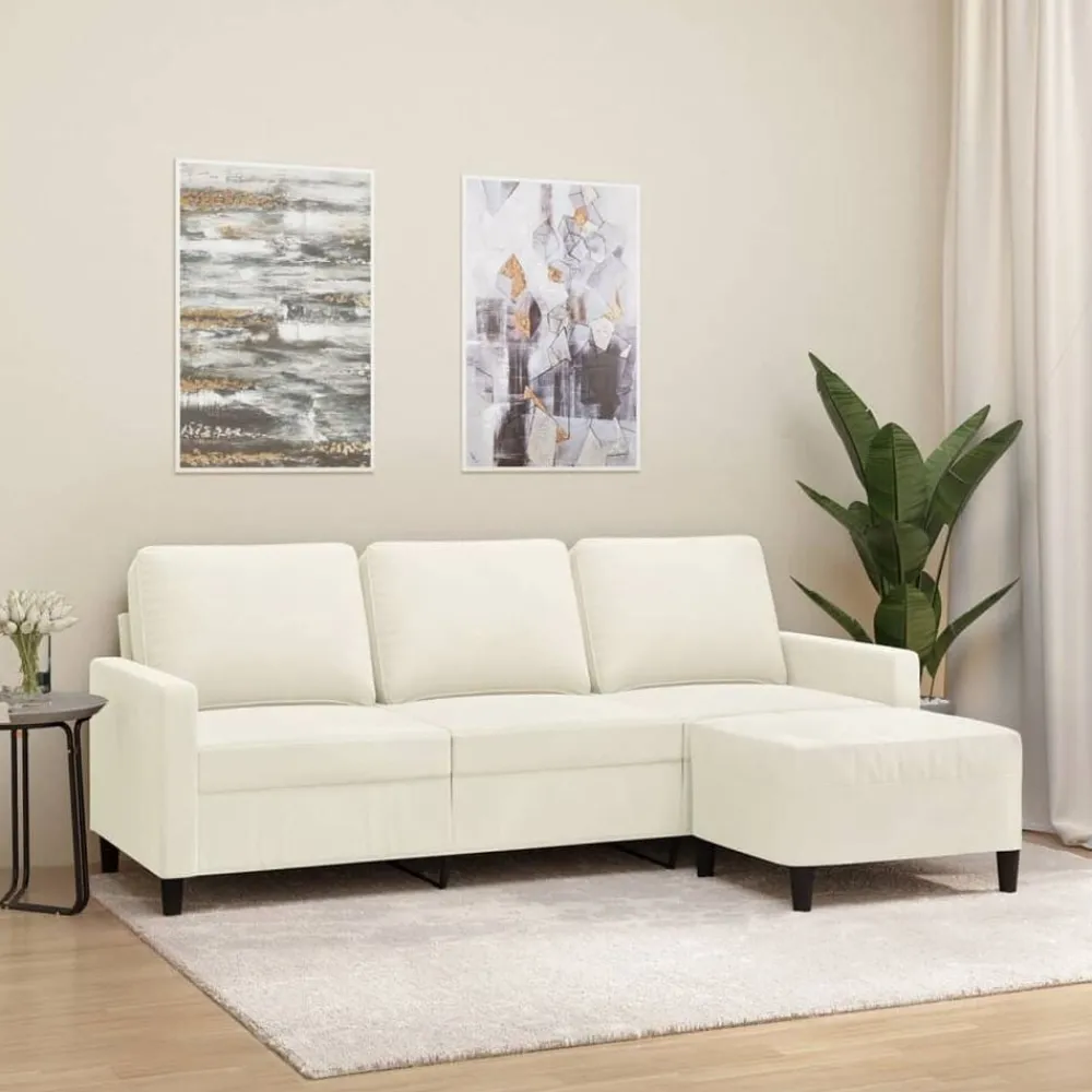 Canapés-vidaXL Canapé à 3 places avec repose-pieds Crème 180 cm Velours Crème