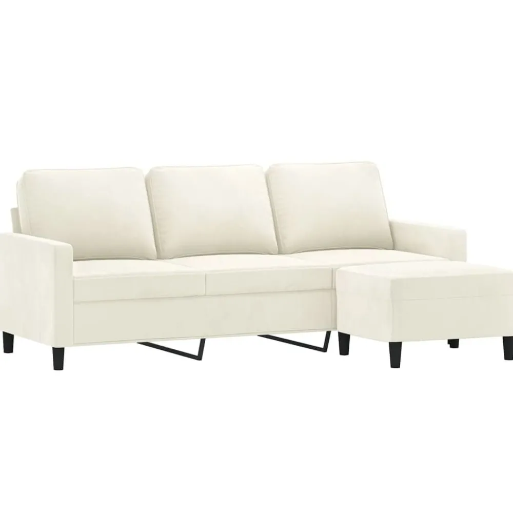 Canapés-vidaXL Canapé à 3 places avec repose-pieds Crème 180 cm Velours Crème