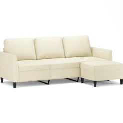 Canapés-vidaXL Canapé à 3 places avec repose-pieds Crème 180 cm Similicuir Crème