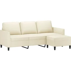 Canapés-vidaXL Canapé à 3 places avec repose-pieds Crème 180 cm Similicuir Cr&egrave;me