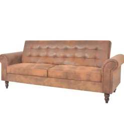vidaXL Canapé à 2 places convertible accoudoir daim synthétique marron