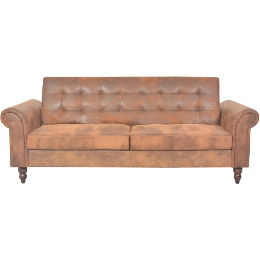 vidaXL Canapé à 2 places convertible accoudoir daim synthétique marron