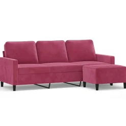Canapés-vidaXL Canapé à 3 places et repose-pieds 180 cm Velours Rouge bordeaux