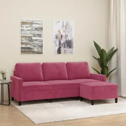 Canapés-vidaXL Canapé à 3 places et repose-pieds 180 cm Velours Rouge bordeaux
