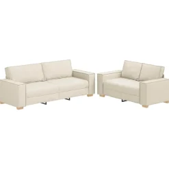 Canapés-vidaXL Canapé 2 pcs Beige 220 x 80 x 84 cm Tissu en lin mélangé