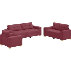vidaXL Canapé 3 pcs Rouge Vent 221 x 80 x 80 cm Tissu en lin mélangé