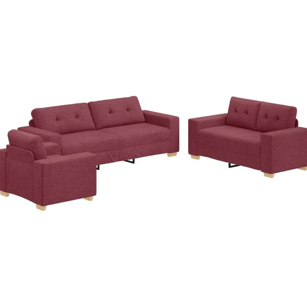 vidaXL Canapé 3 pcs Rouge Vent 221 x 80 x 80 cm Tissu en lin mélangé