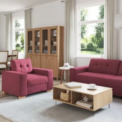 vidaXL Canapé 3 pcs Rouge Vent 221 x 80 x 80 cm Tissu en lin mélangé
