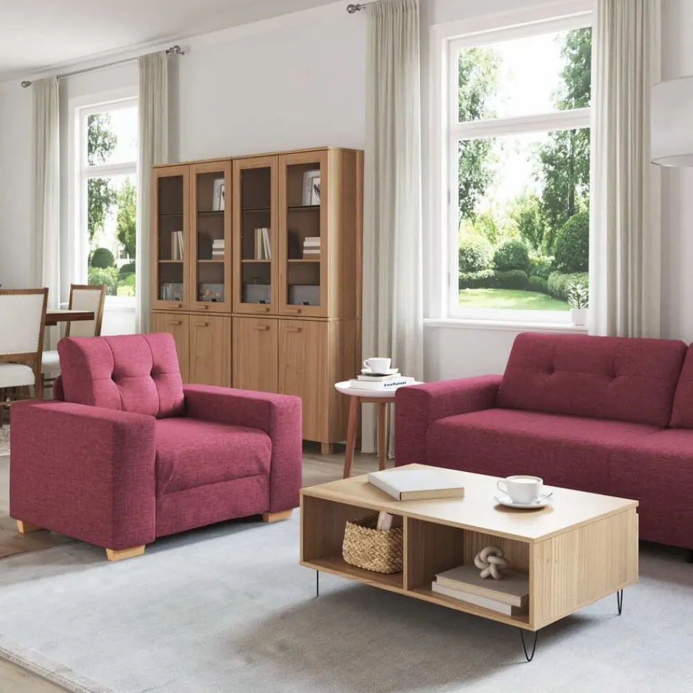 vidaXL Canapé 3 pcs Rouge Vent 221 x 80 x 80 cm Tissu en lin mélangé