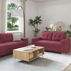 vidaXL Canapé 3 pcs Rouge Vent 221 x 80 x 80 cm Tissu en lin mélangé