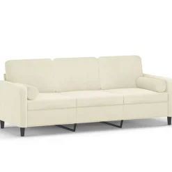 Canapés-vidaXL Canapé 3 places avec oreillers décoratifs crème 180 cm velours Crème