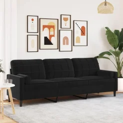 Canapés-vidaXL Canapé 3 places avec oreillers décoratifs 210 cm velours Noir
