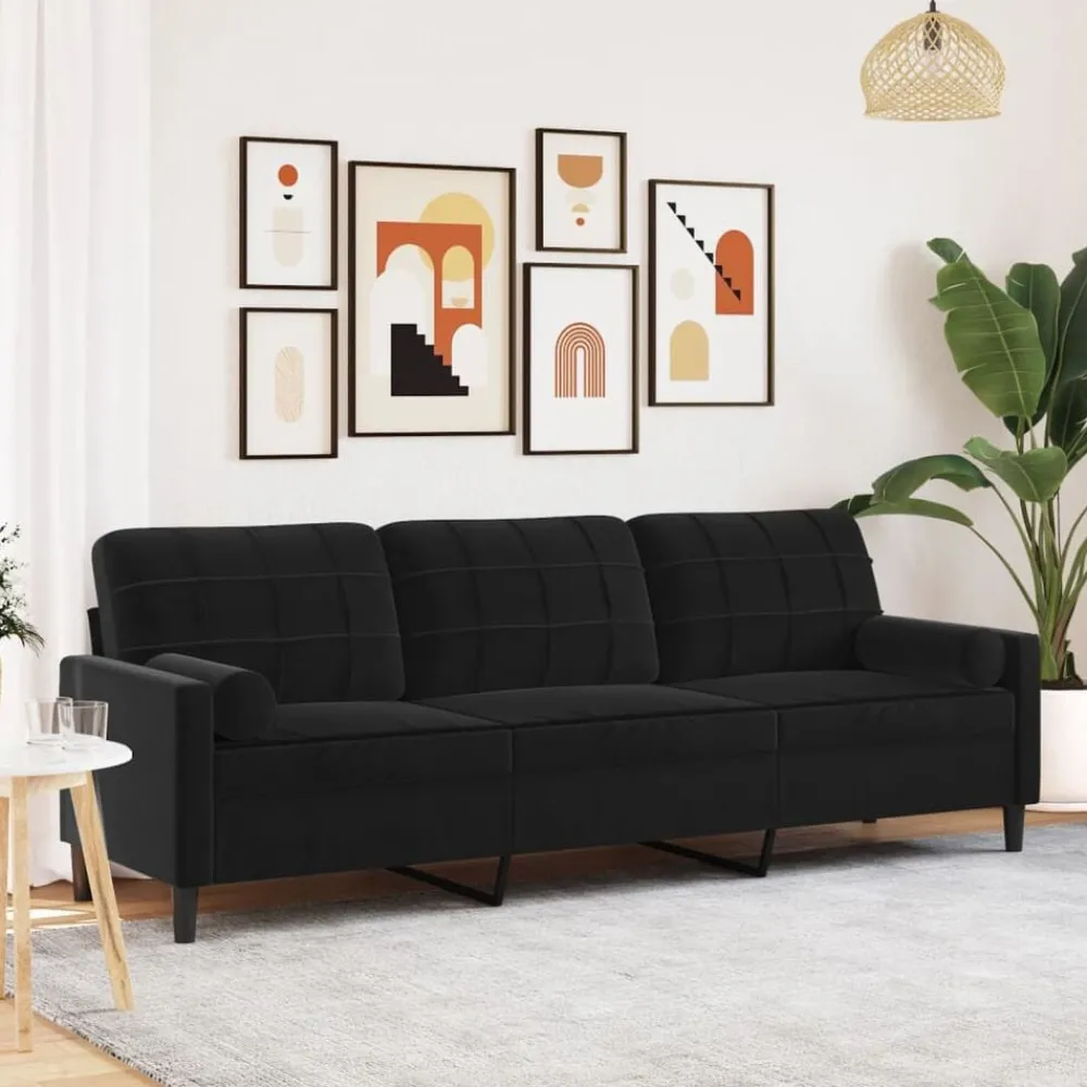 Canapés-vidaXL Canapé 3 places avec oreillers décoratifs 210 cm velours Noir