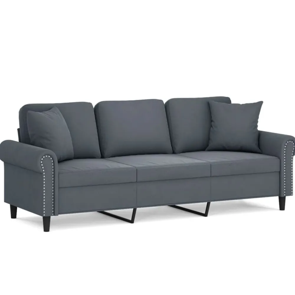 Canapés-vidaXL Canapé 3 places avec oreillers 180 cm velours Gris foncé