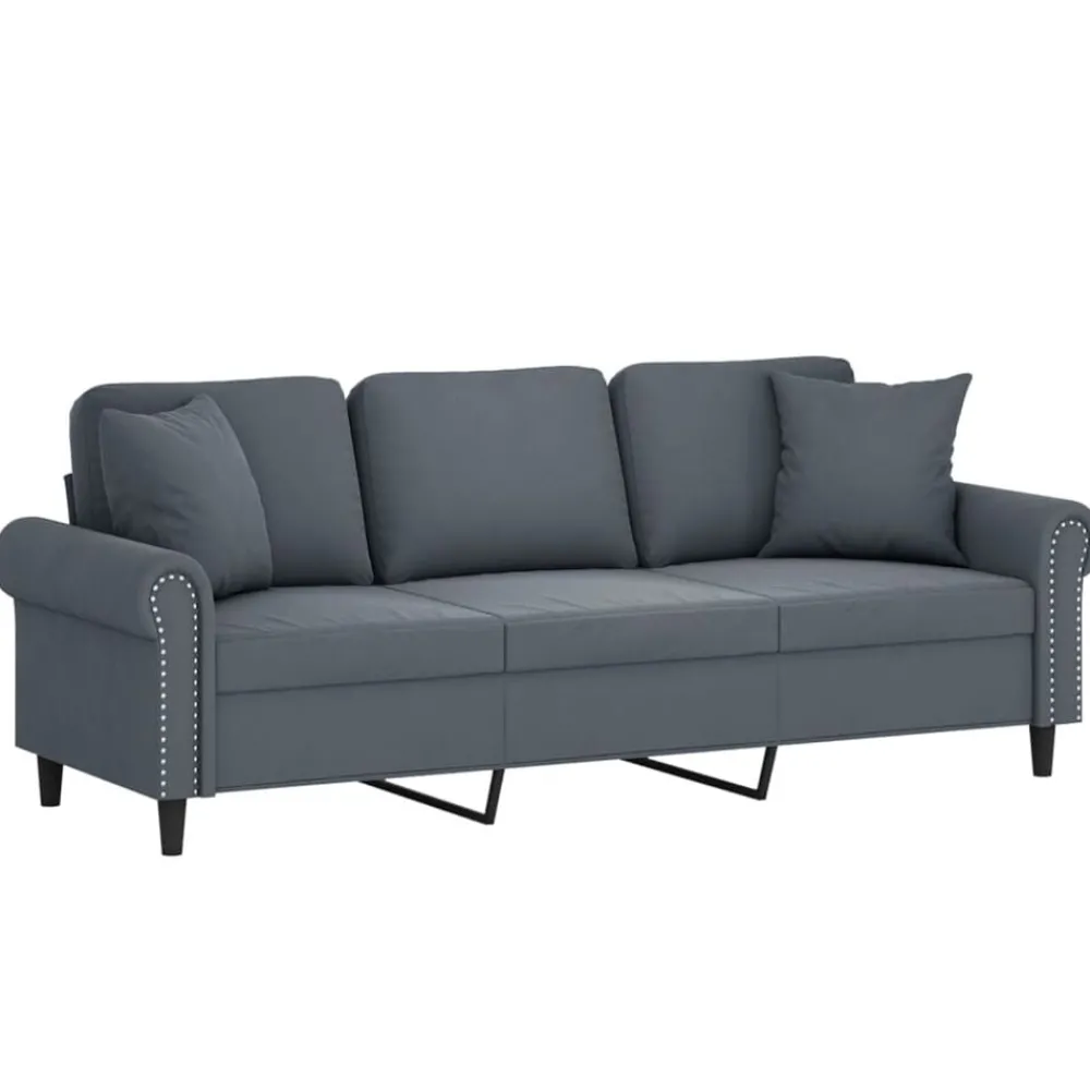 Canapés-vidaXL Canapé 3 places avec oreillers 180 cm velours Gris foncé