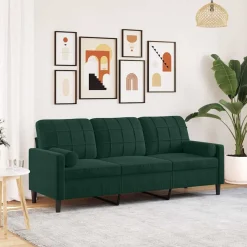 Canapés-vidaXL Canapé 3 places avec oreillers 180 cm velours Vert foncé