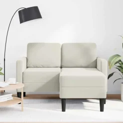 Canapés-vidaXL Canapé 2 places avec méridienne en L crème 125 cm velours Cr&egrave;me